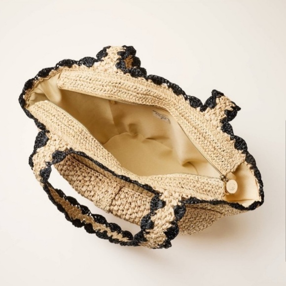 Kate Spade X Target Raffia Straw Beige and Black Bow Tote Bag - Picture 4 of 5